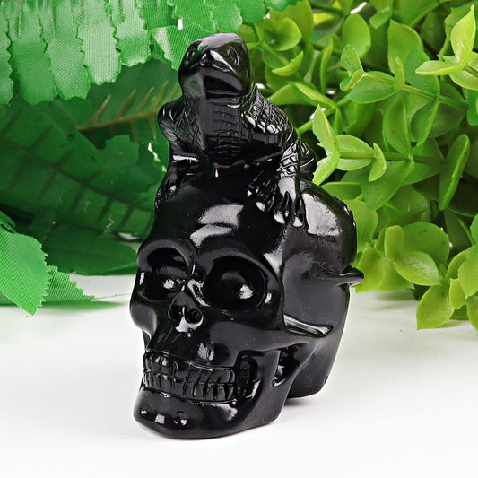 2.8" Black Obsidian Skull with Lizard Decoration Carvings Best Crystal Wholesalers