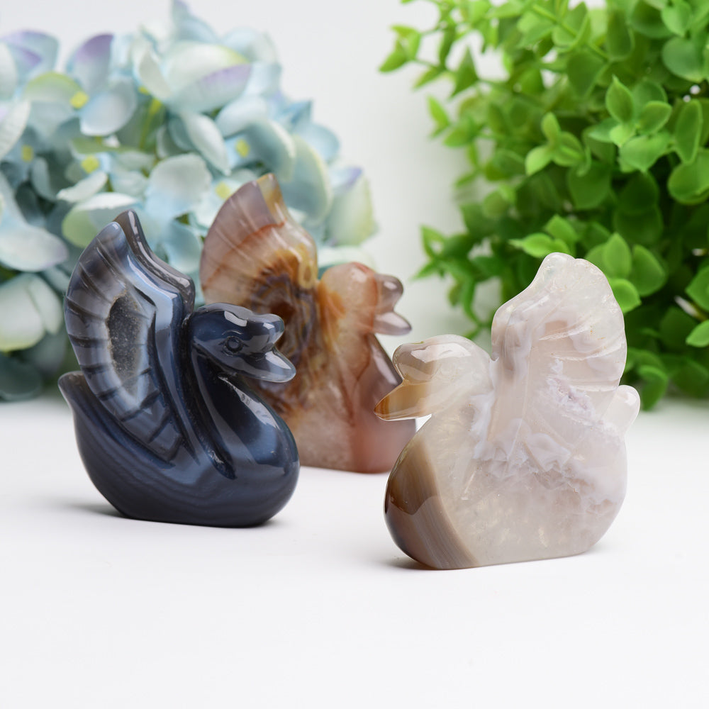 3.0" Druzy Agate Swan Animal Crystal Carving Bulk Best Crystal Wholesalers