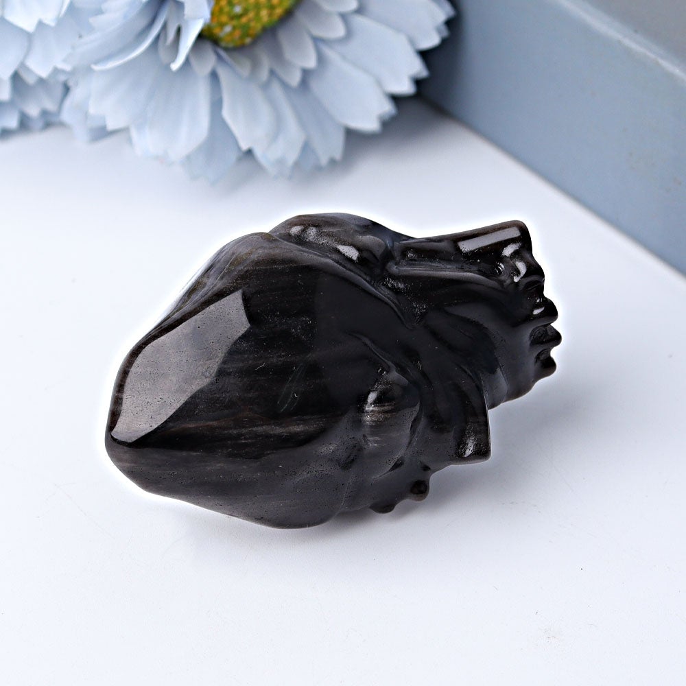 2.7" Silver Obsidian Heart Crystal Carvings Best Crystal Wholesalers