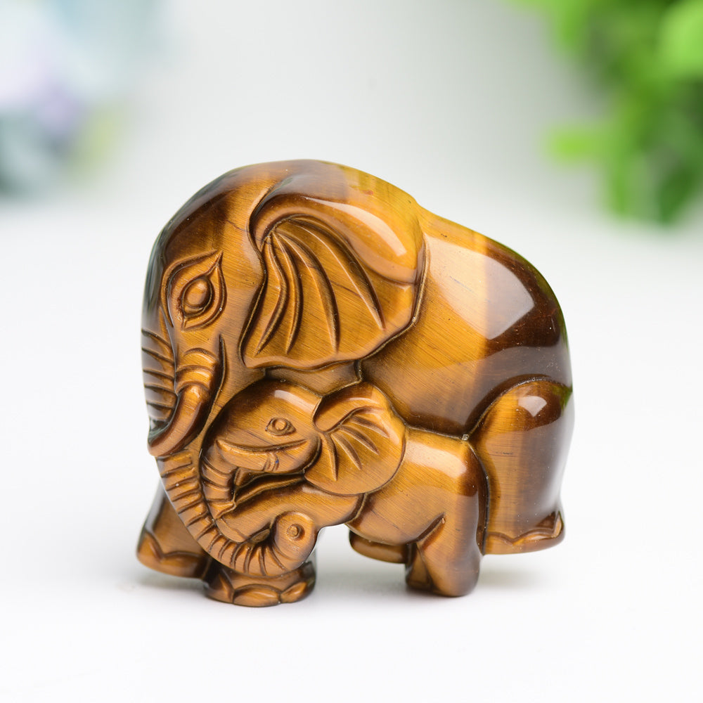 1.85" Mother & Baby Elephant Crystal Carving Bulk WholesaleBest Crystal Wholesalers