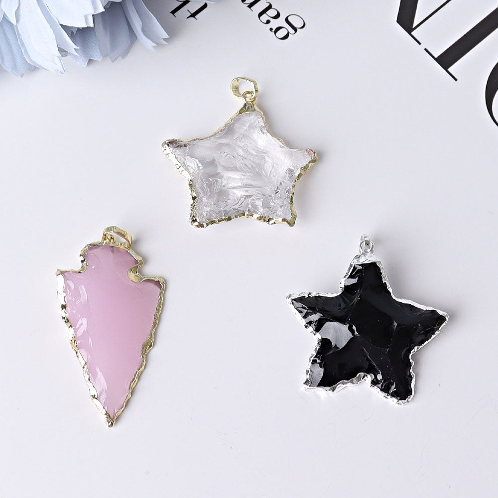 Raw Rose Quartz Black Obsidian Clear Quartz Pendant Best Crystal Wholesalers