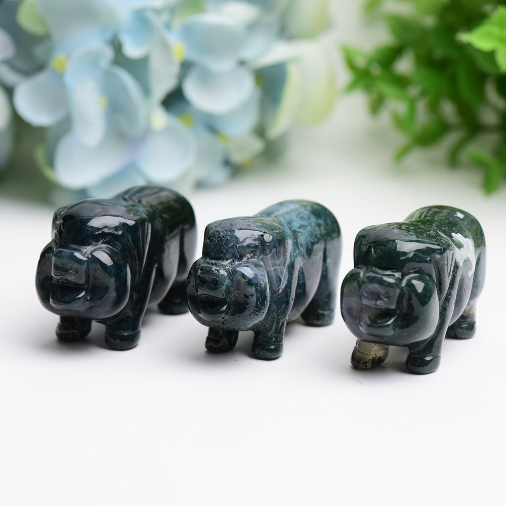 2.1" Moss Agate Pig Animal Crystal Carving Bulk Best Crystal Wholesalers