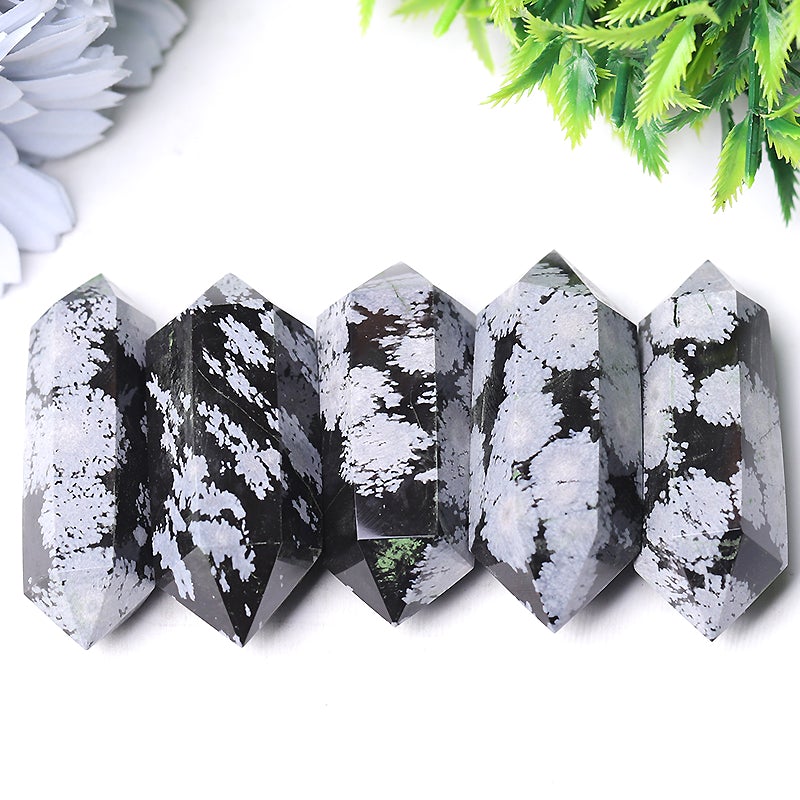 2" Snowflake Obsidian Double Terminated Towers Points Bulk Best Crystal Wholesalers