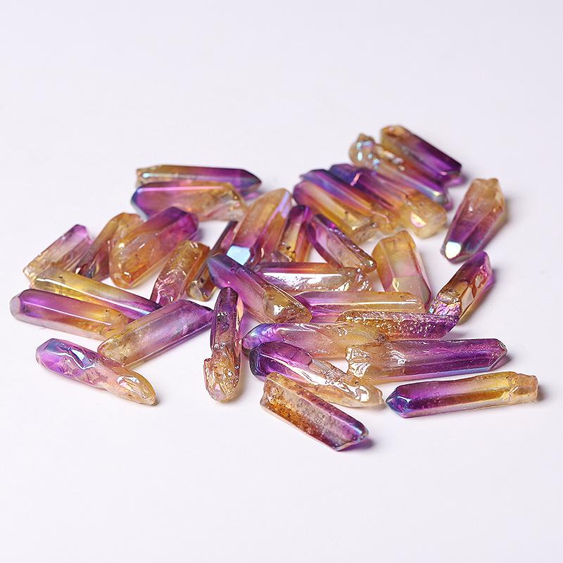 Drilled Double Color Aura Quartz Crystal Points Raw Rough Clear Rock Quartz Sticks