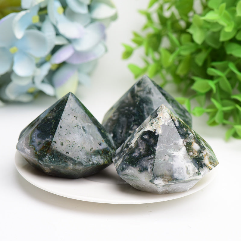 2.2" Moss Agate Diamond Crytsal Carving Model Buk Crystal wholesale suppliers