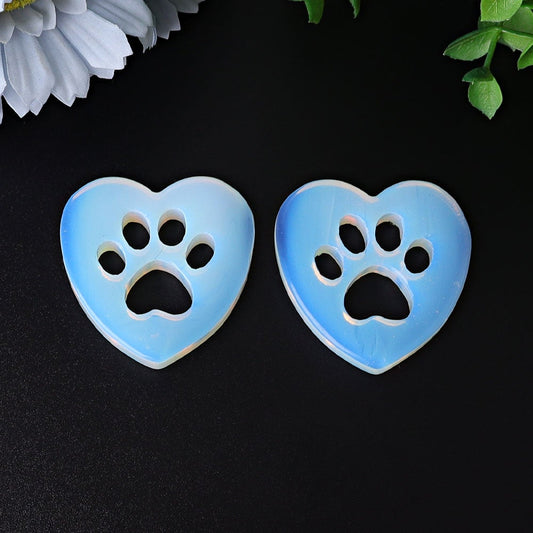 1.9" Opalite Heart with Cat Paw Crystal Carvings Best Crystal Wholesalers