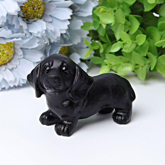 2.7" Black Obsidian Dog Crystal Carving Best Crystal Wholesalers