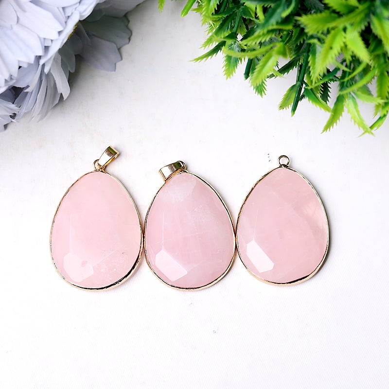 1.75" Rose Quartz Pendant with Golden Rim Best Crystal Wholesalers