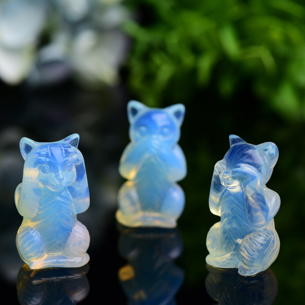 1.9" Opalite Cat 'Hear No Evil, Speak No Evil, See No Evil' Crystal Carving Animal Cartoon Bulk Best Crystal Wholesalers