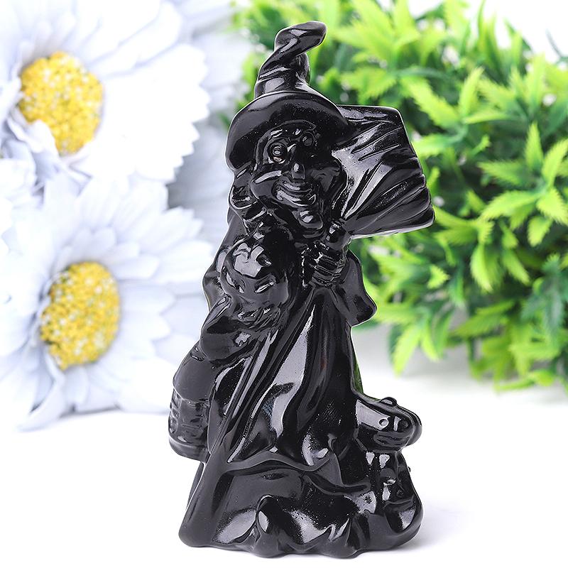 4.5" Black Obsdian Witch Crystal Carvings for Halloween Best Crystal Wholesalers