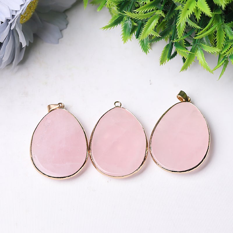 1.75" Rose Quartz Pendant with Golden Rim Best Crystal Wholesalers