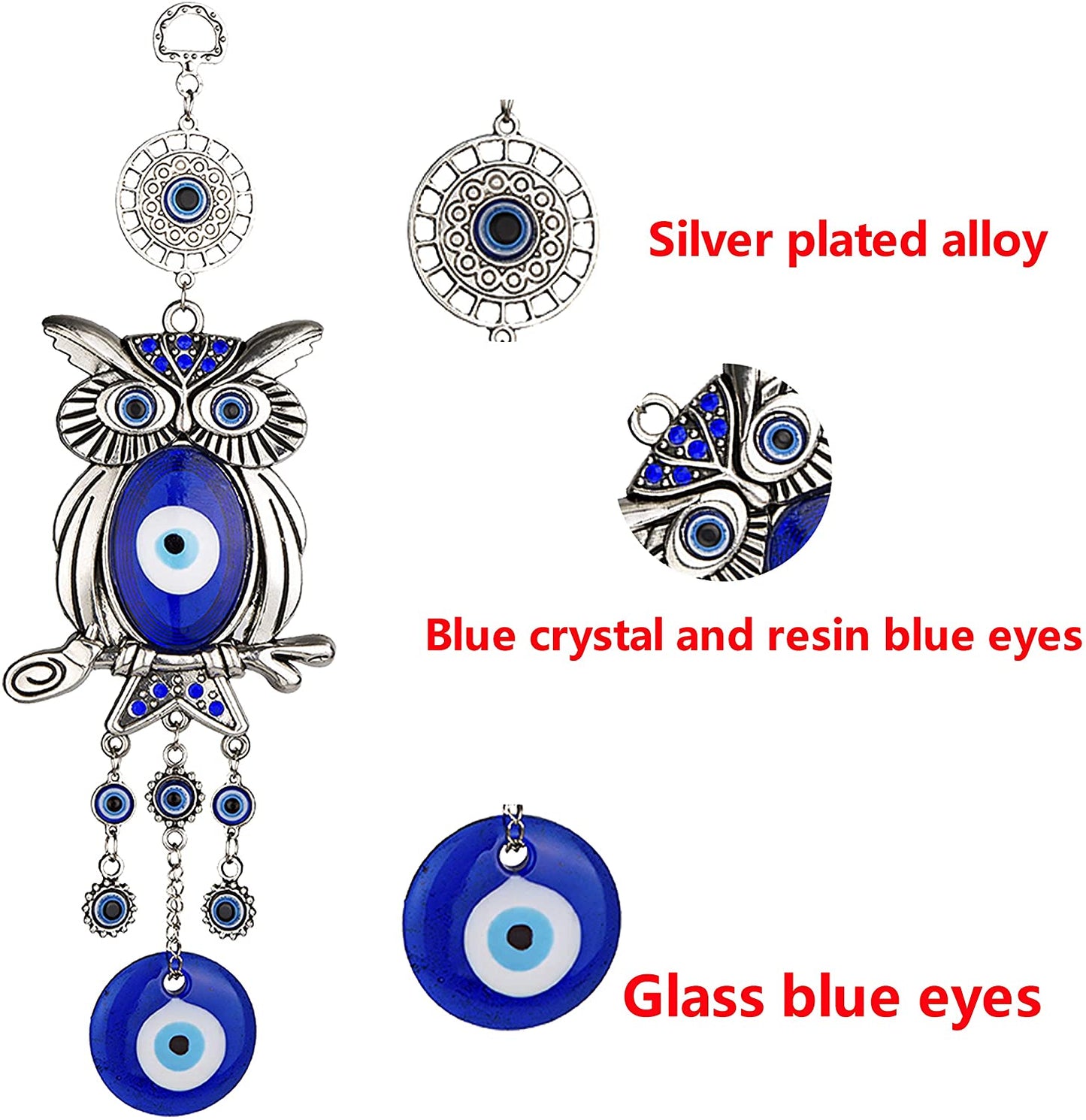 Blue Evil Eye Owl 11.7 Inches Pendant Decoration Best Crystal Wholesalers