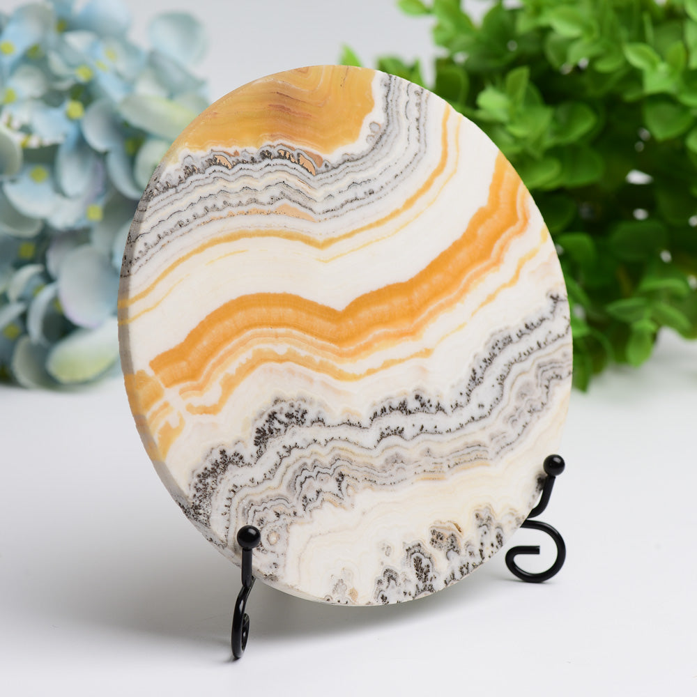 5.5" Orange Calcite Plate Free Form with Stand Bulk Wholesale