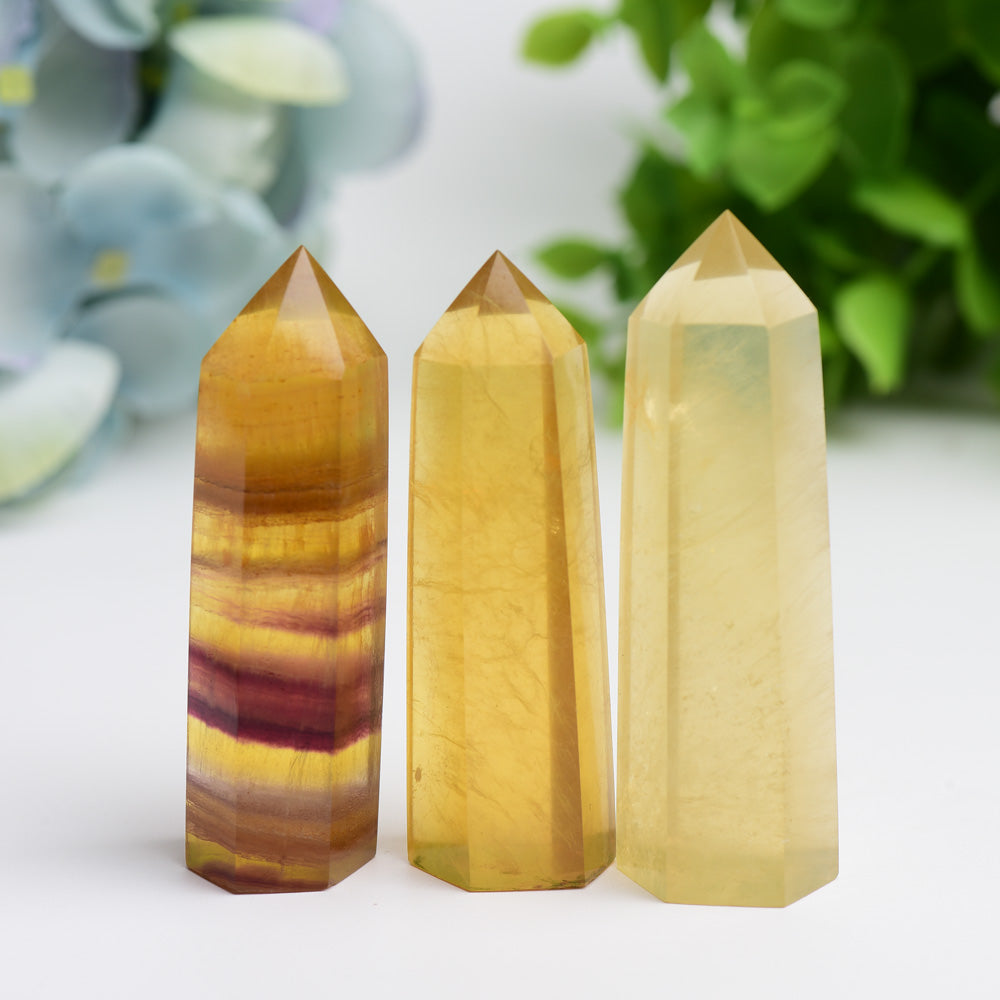 2.5"-4.5" Yellow Fluorite Crystal Points Bulk Wholesale