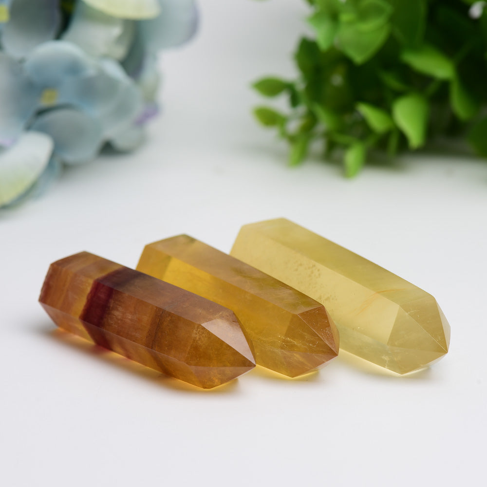 2.5"-4.5" Yellow Fluorite Crystal Points Bulk Wholesale