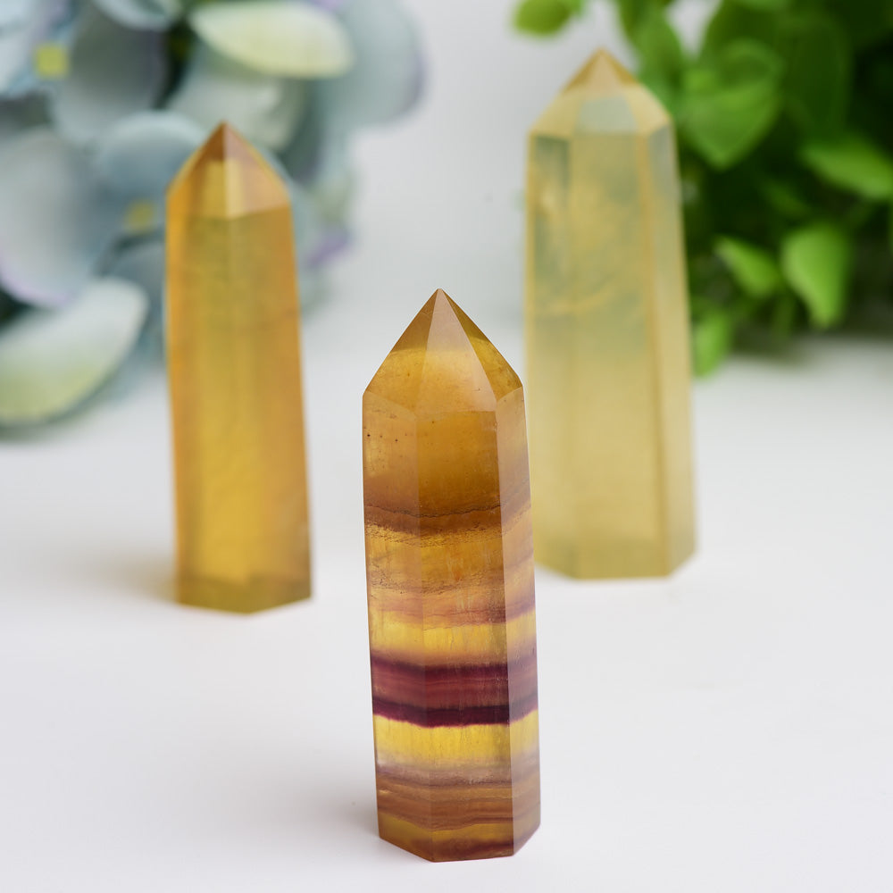 2.5"-4.5" Yellow Fluorite Crystal Points Bulk Wholesale