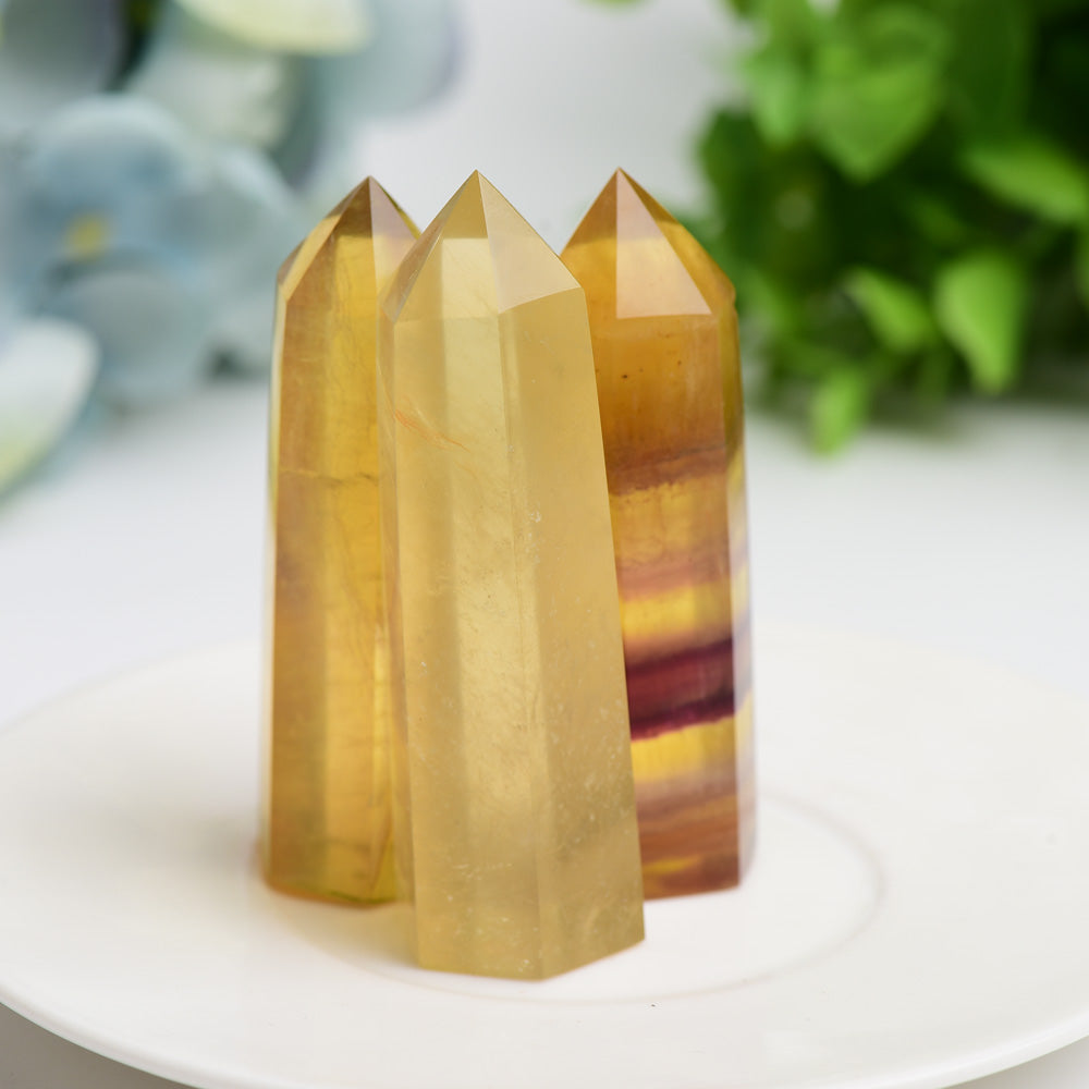 2.5"-4.5" Yellow Fluorite Crystal Points Bulk Wholesale