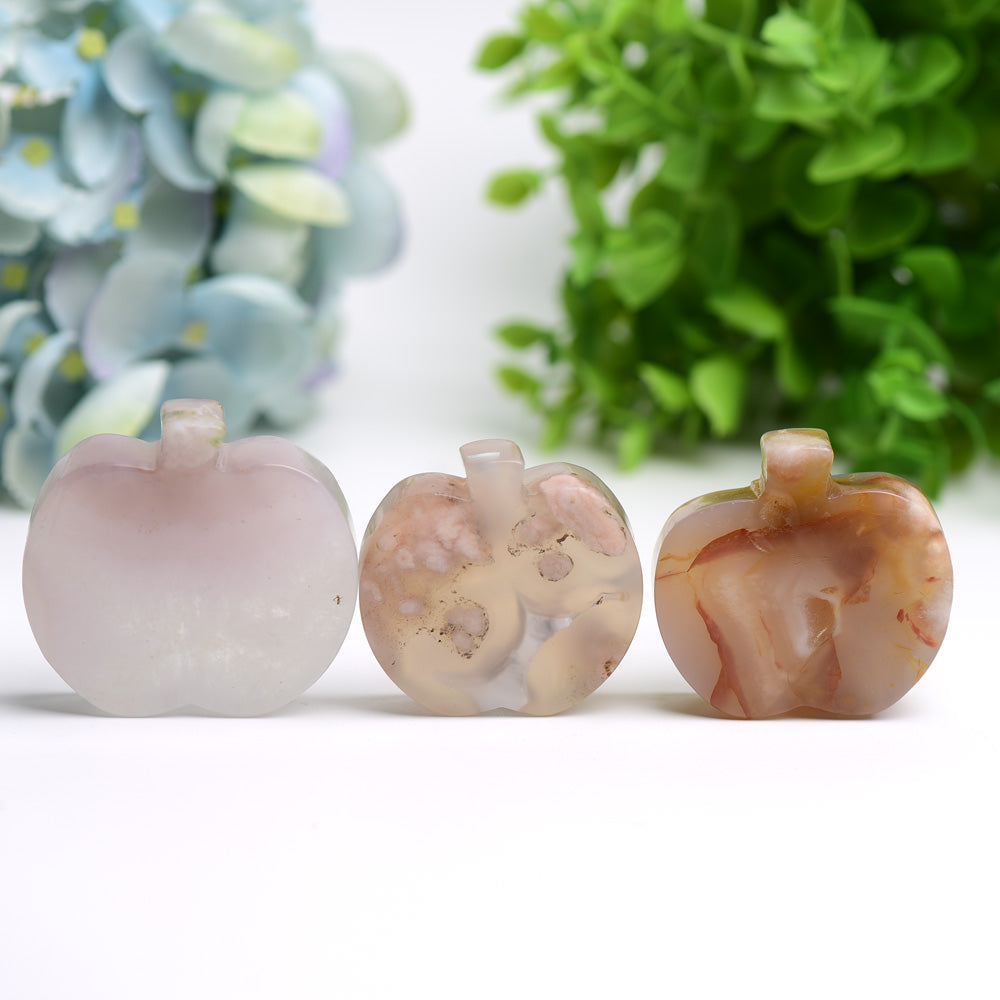 2.2" Flower Agate Apple Shape Crystal Carving Bulk Wholesale