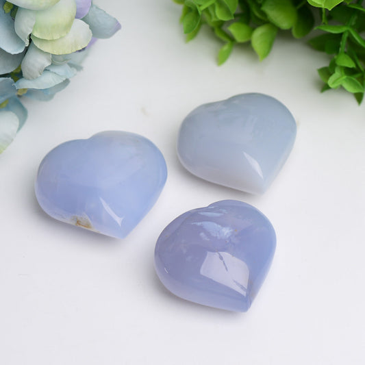 1.5"-2.5" Blue Chalcedony Heart Crystal Carving Bulk Wholesale