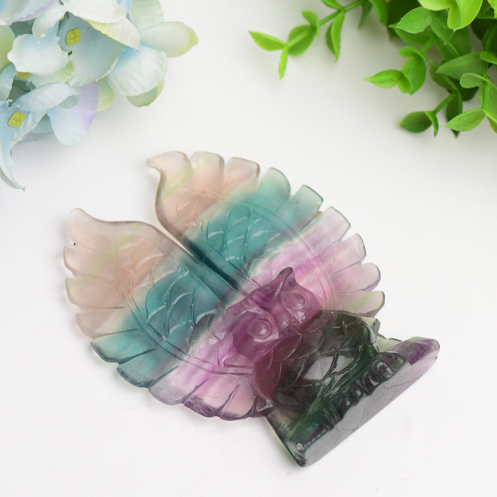 4.4" Rainbow Fluorite Owl Crystal Carving Bulk Wholesale