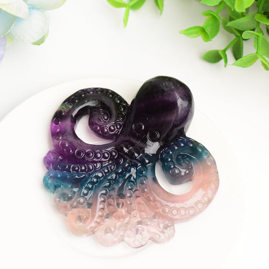 3.3" Rainbow Fluorite Octopus Crystal Carving Bulk Wholesale