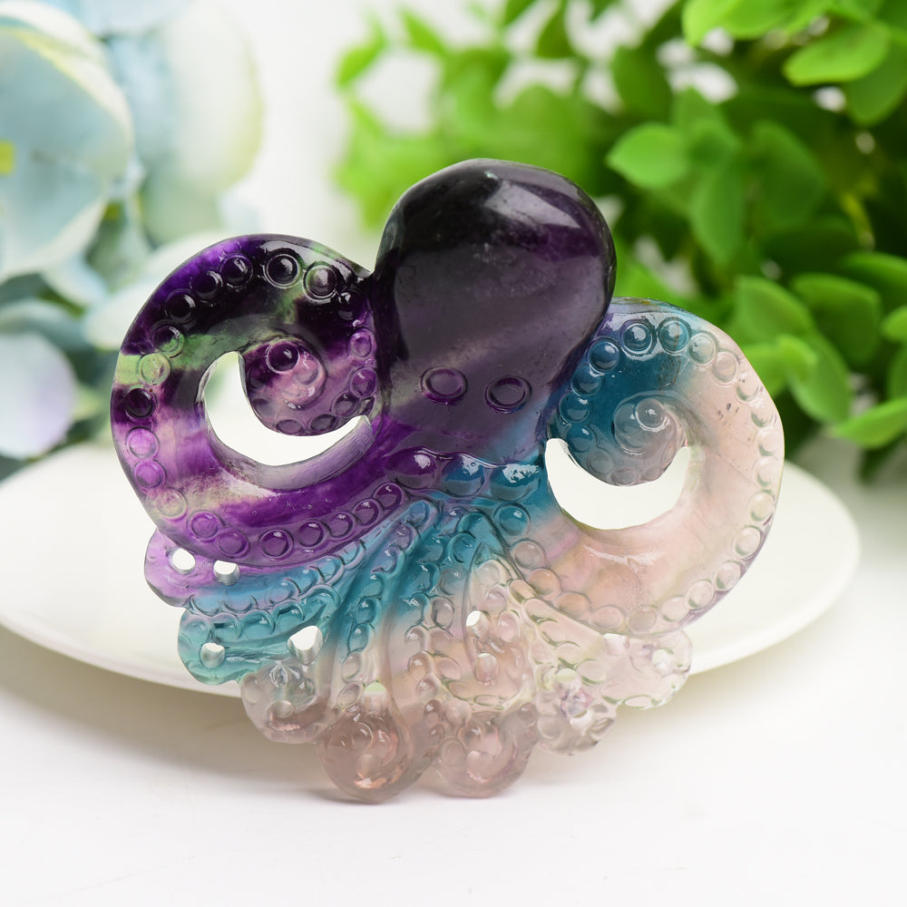 3.3" Rainbow Fluorite Octopus Crystal Carving Bulk Wholesale