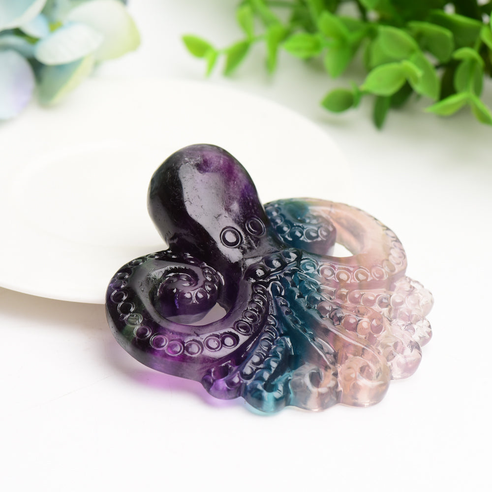 3.3" Rainbow Fluorite Octopus Crystal Carving Bulk Wholesale