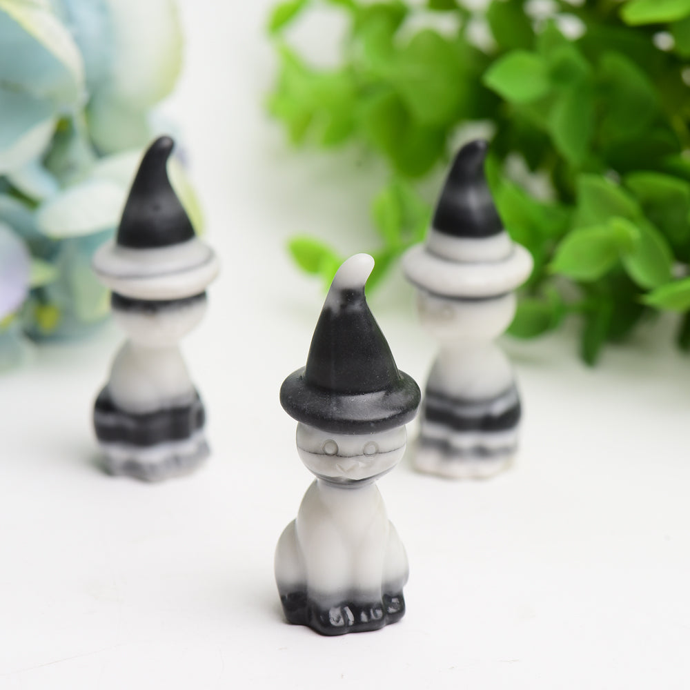 2.35" Taiji Stone Cat with Wizard Hat Crystal Carving Bulk Wholesale