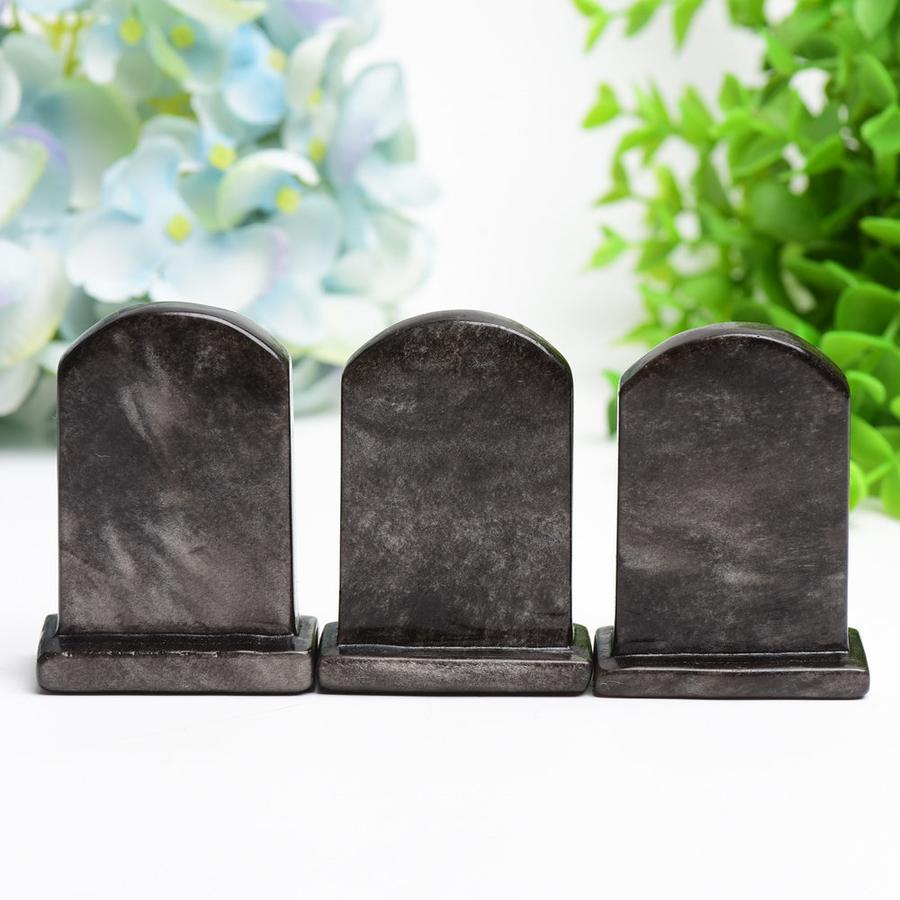 2.5" Silver Obsidian Tombstone Crystal Carving Bulk Wholesale