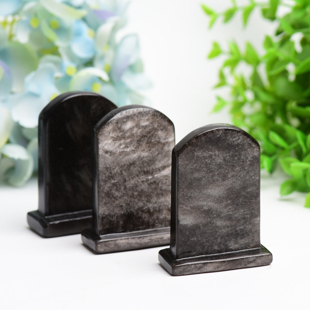 2.5" Silver Obsidian Tombstone Crystal Carving Bulk Wholesale