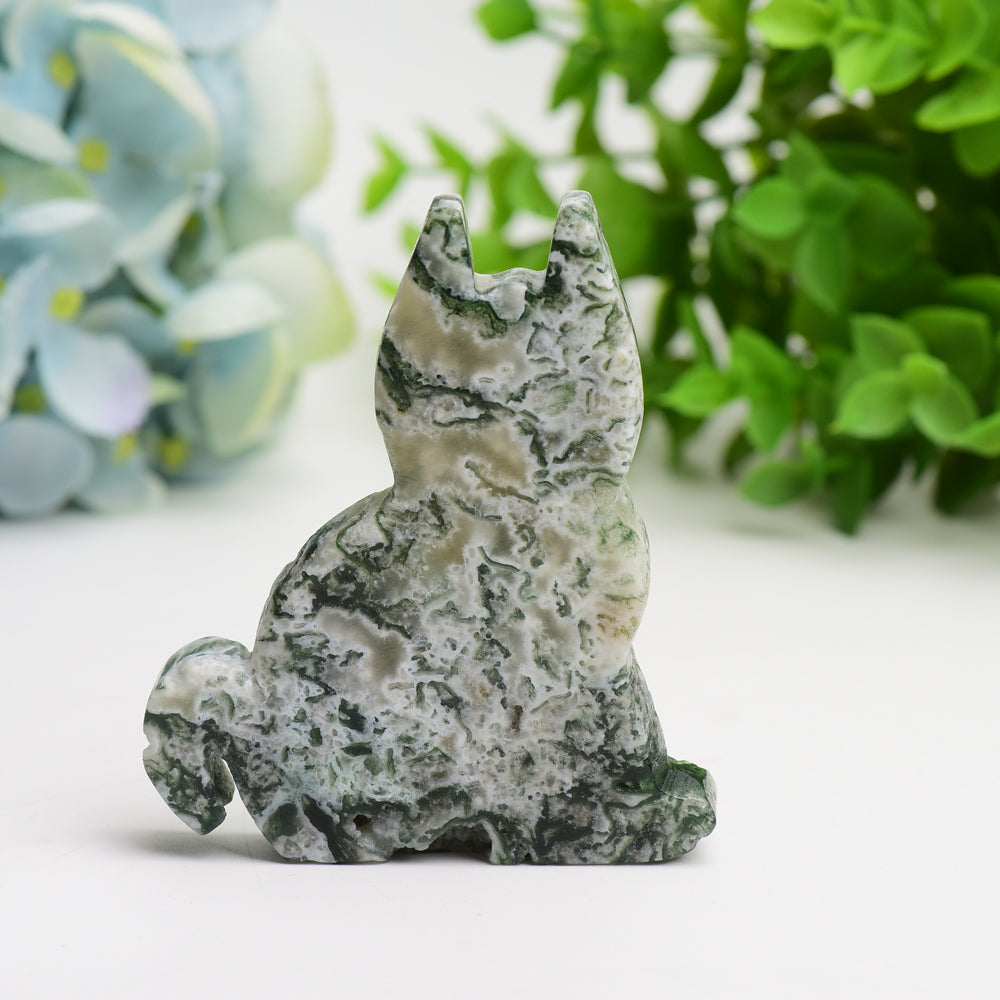 3.2" Moss Agate Cat Slab Crystal Carving Bulk Wholesale