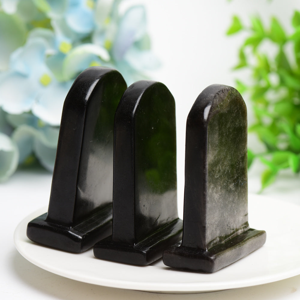 2.5" Silver Obsidian Tombstone Crystal Carving Bulk Wholesale