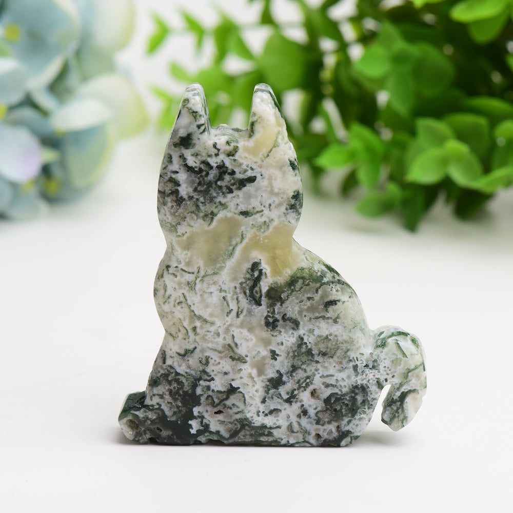 3.2" Moss Agate Cat Slab Crystal Carving Bulk Wholesale