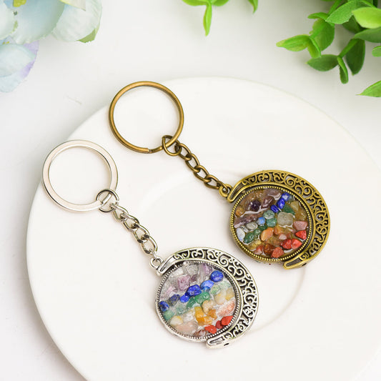 Golden Silver Moon with Chakra Key Chain