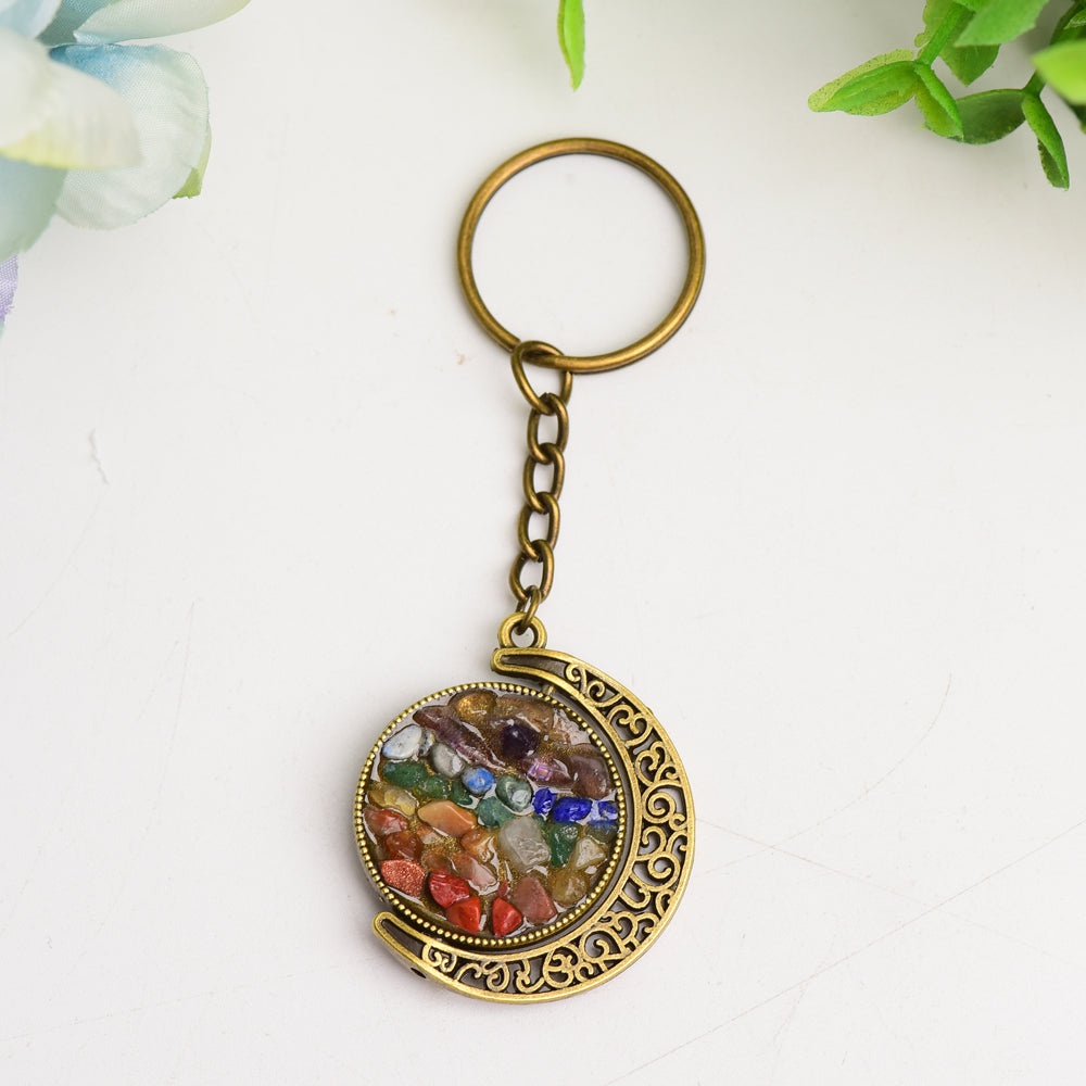 Golden Silver Moon with Chakra Key Chain