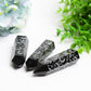 3.0"-3.5" Black Obsidian Crystal Point with Silver Moon Star Printing Bulk Wholesale