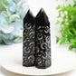 3.0"-3.5" Black Obsidian Crystal Point with Silver Moon Star Printing Bulk Wholesale