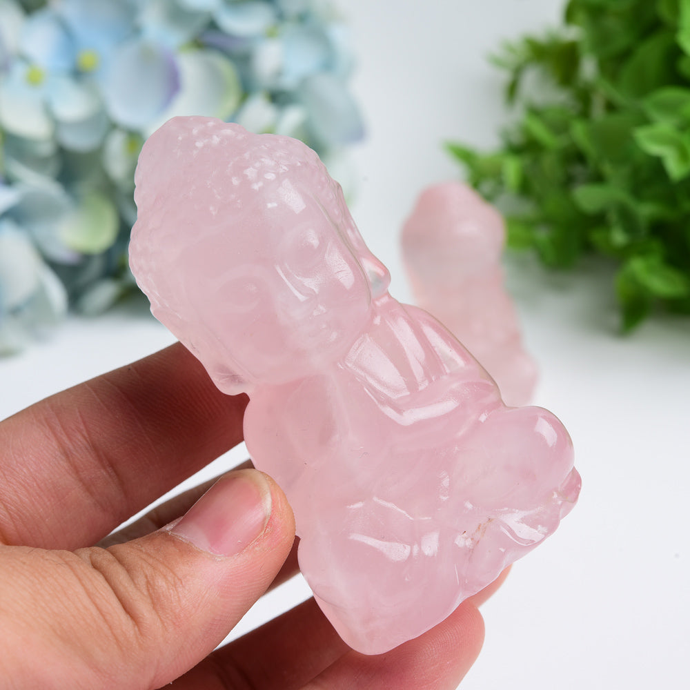 2.2"-3.2" Rose Quartz Buddha Crystal Carving Bulk Wholesale