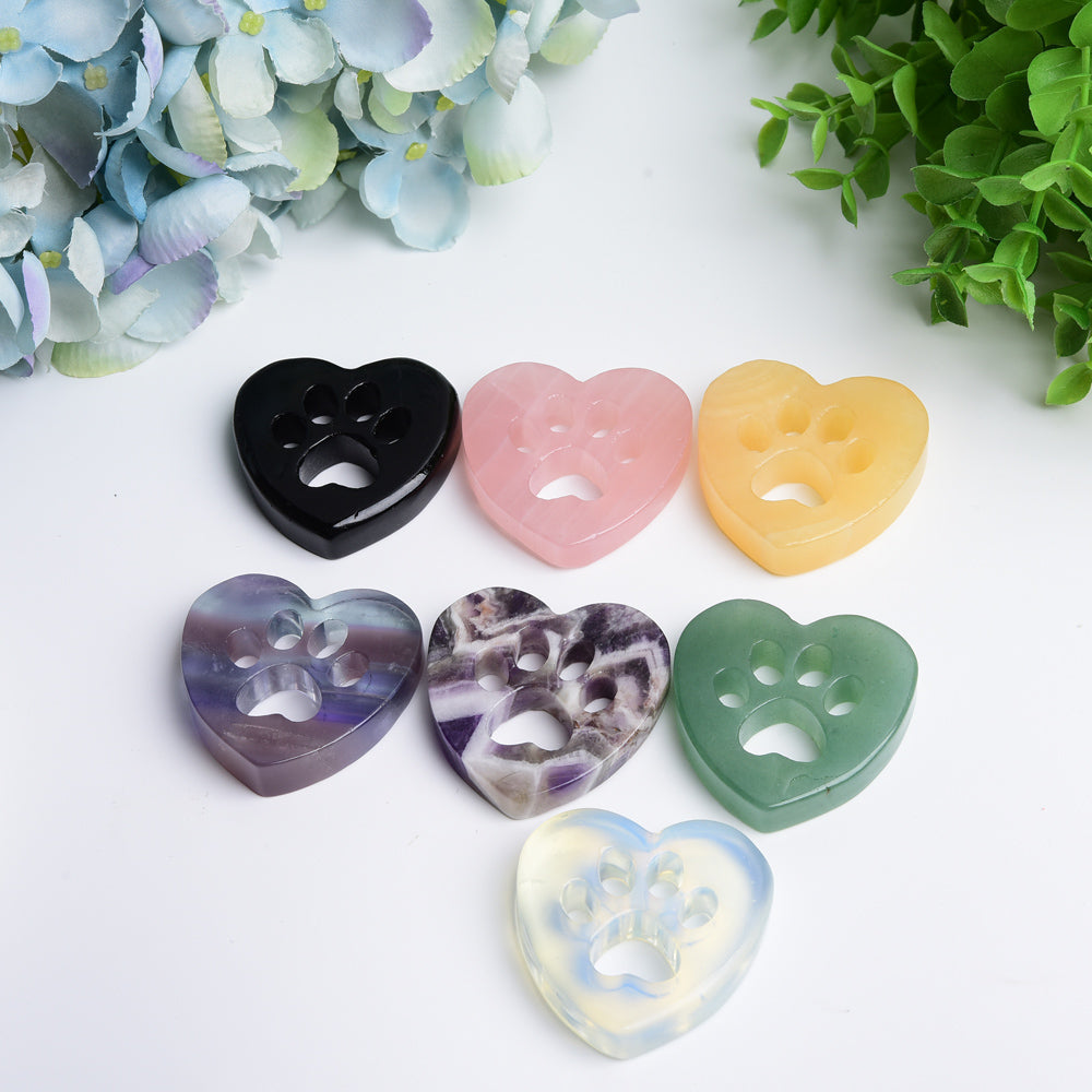 2.0" Mixed Crystal Heart with Cat Paw Carving Bulk Wholesale