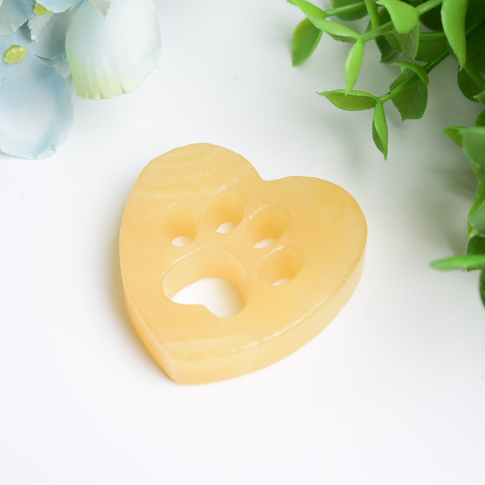 2.0" Mixed Crystal Heart with Cat Paw Carving Bulk Wholesale