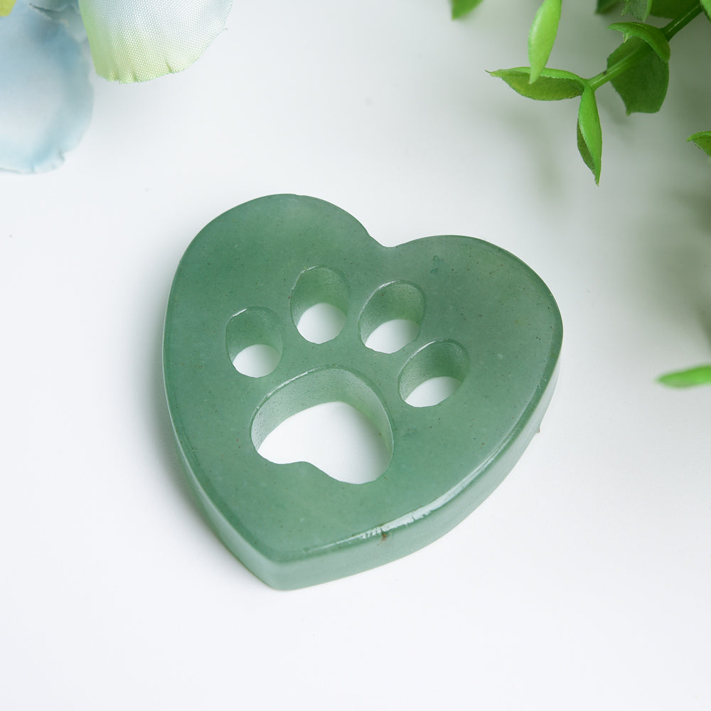 2.0" Mixed Crystal Heart with Cat Paw Carving Bulk Wholesale