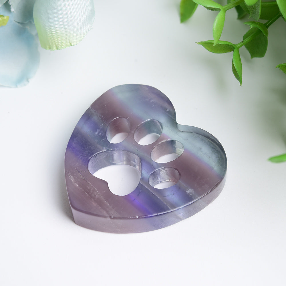 2.0" Mixed Crystal Heart with Cat Paw Carving Bulk Wholesale