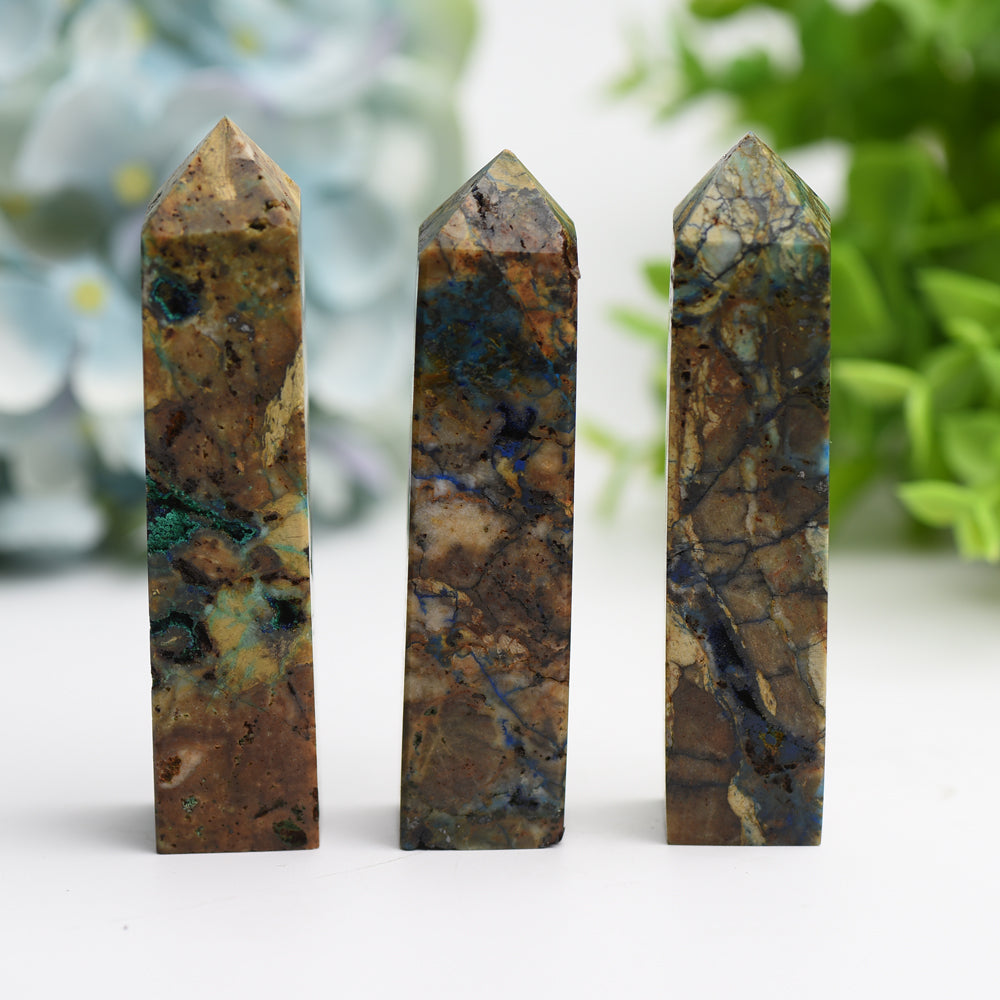 3.0"-4.0" Azurite Grow with Malachite Stone Crystal Point Bulk Wholesale