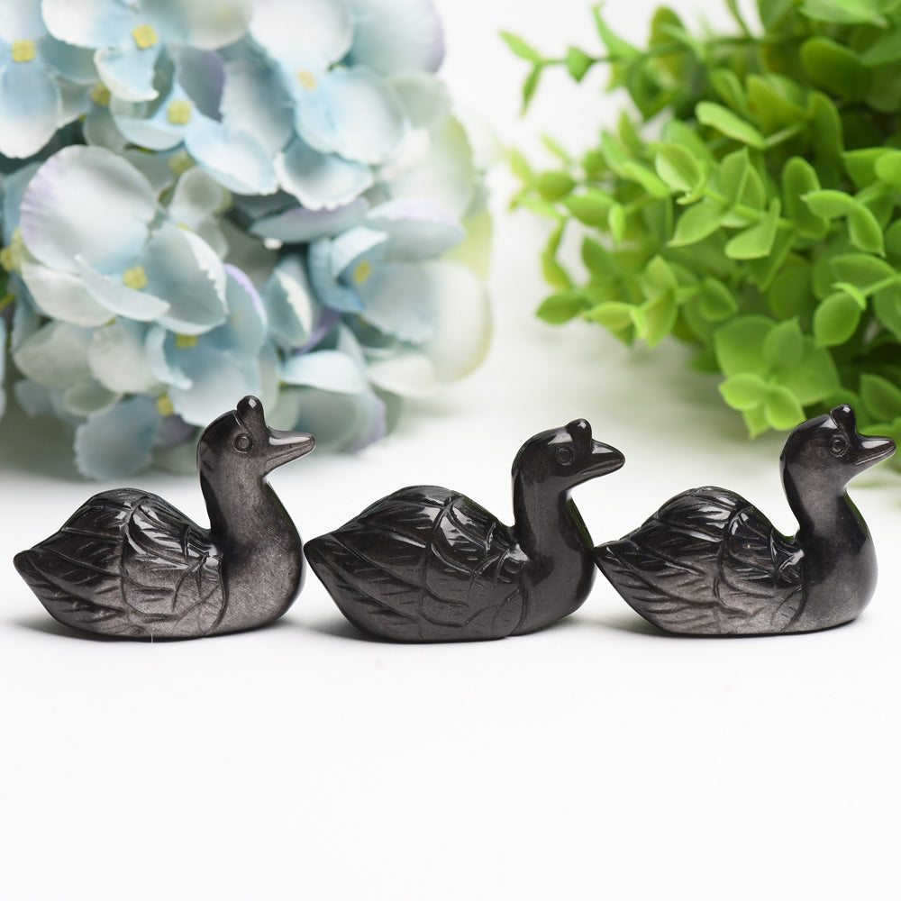 2.2" Silver Obsidian Swan Crystal Carving Bulk Wholesale