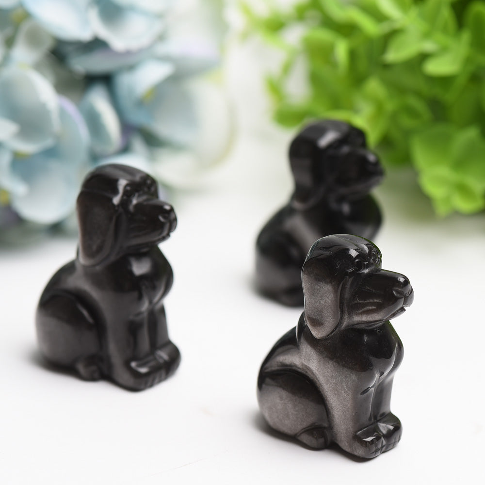 2.1" Silver Obsidian Dog Crystal Carving Bulk Wholesale