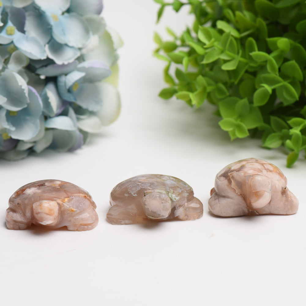 2.0" Flower Agate Turtle Crystal Carving Bulk Wholesale