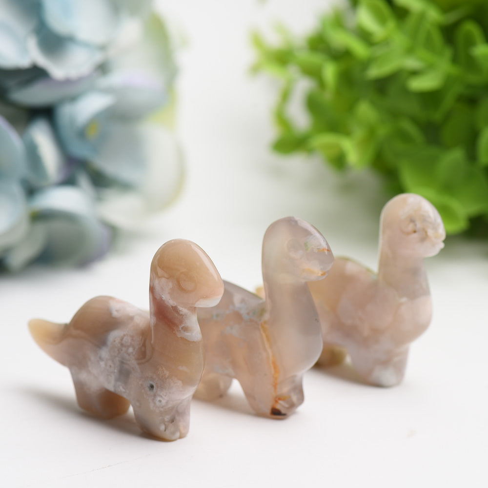 2.6" Flower Agate Dinosaur Crystal Carving Bulk Wholesale