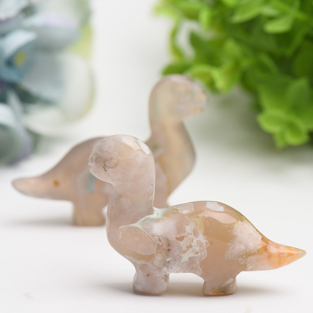 2.6" Flower Agate Dinosaur Crystal Carving Bulk Wholesale