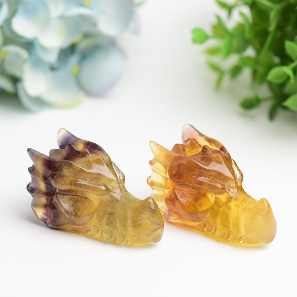 2.5" Yellow Fluorite Dragon Head Crystal Carving Bulk Wholesale