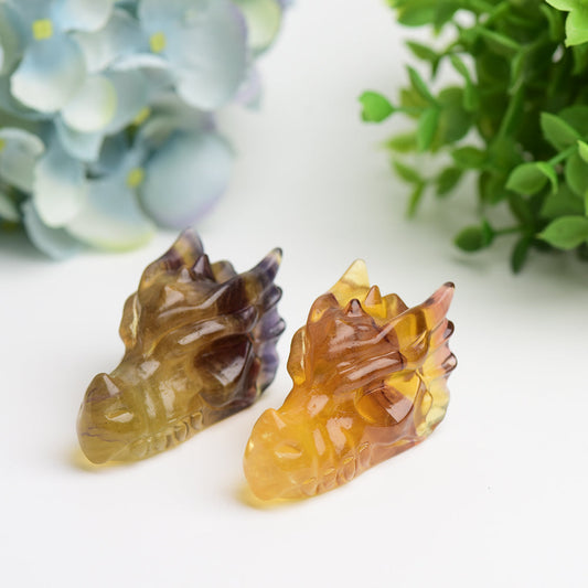 2.5" Yellow Fluorite Dragon Head Crystal Carving Bulk Wholesale